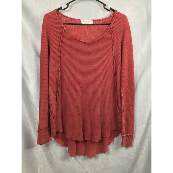 American Able Women's Distressed Waffle Knit Long Sleeve Medium Red - Picture 5 of 11